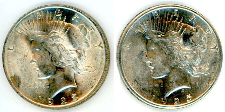 2 Different Peace Silver Dollars: 1923 & 1925