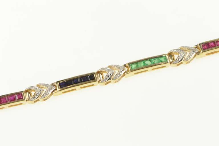 14K Yellow Gold 3.50 Ctw Ruby Sapphire Diamond Tennis Bracelet