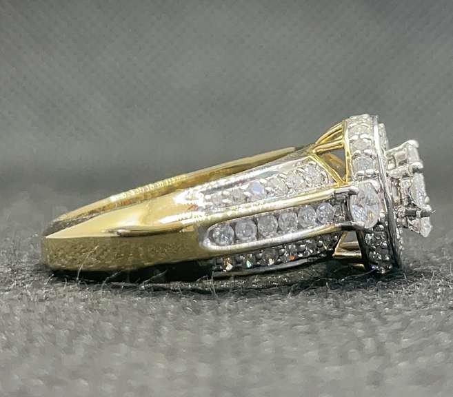 14K Yellow Gold Halo Cluster Engagement Ring – 1.16 CTW, G-H Color, VS2-SI1 Clarity