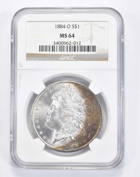 MS64 1884-O Morgan Silver Dollar - Graded NGC Rainbow Toned