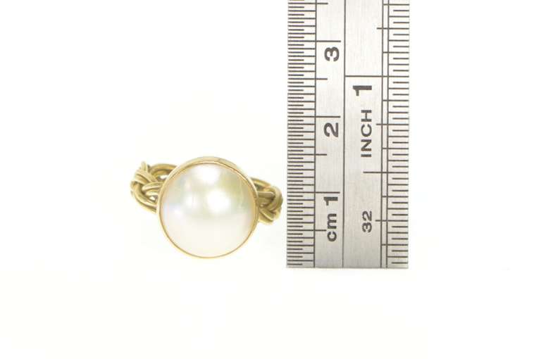14K Yellow Gold Mabe Pearl 12.8mm Braid Woven Band Ring