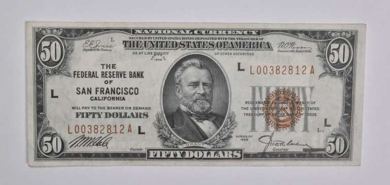 1929 $50 San Francisco, CA United States National Currency Note