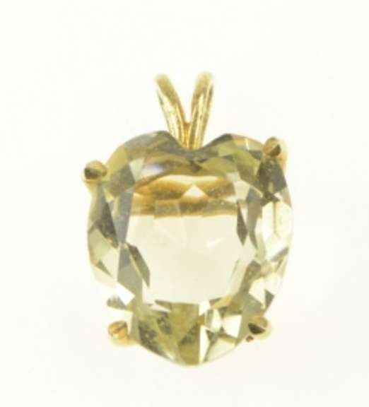 14K Yellow Gold Heart Lemon Quartz Retro Love Symbol Pendant