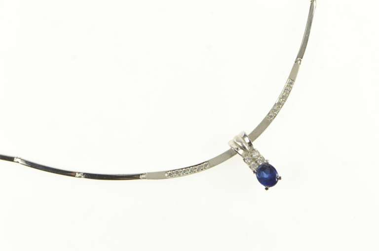 18K White Gold Vintage Syn. Sapphire CZ Accent Collar Necklace