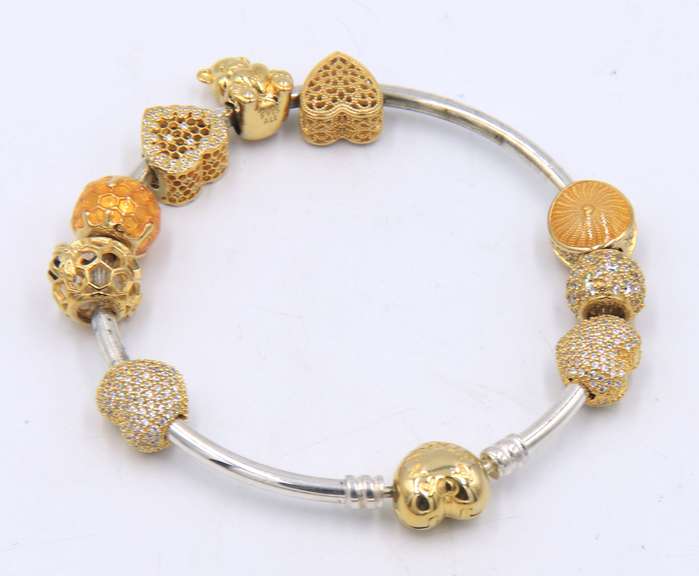 Pandora Group of 2 Charms Bracelets wit Gold Plated