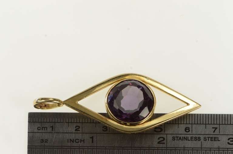 14K Yellow Gold Amethyst Ornate Navette Retro Statement Pendant