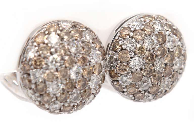 Handsome 1.00ctw Brown and White Diamond Cluster Button Earrings in 18K