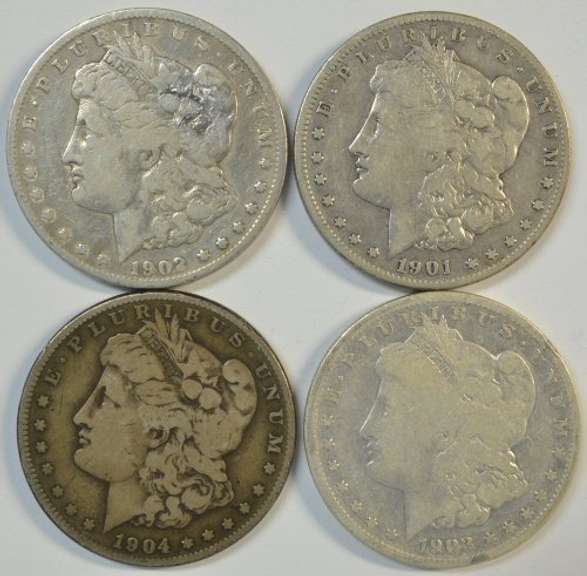 Scarce 1901-S, 1902-S, 1903-S, & 1904-S Morgan Silver Dollars