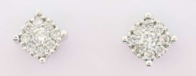 Round Halo Diamond Studded Earrings with 14k White Gold