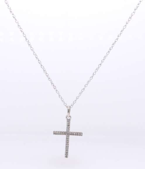 Sparkling White Gold Diamond Accent Cross Pendant on Chain