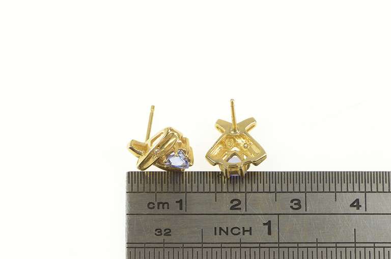 14K Yellow Gold Tanzanite Diamond Accent X Criss Cross Stud Earrings