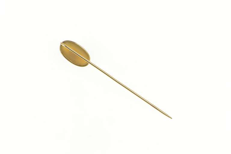 14K Yellow Gold Oval Agate Cabochon Classic Statement Stick Pin