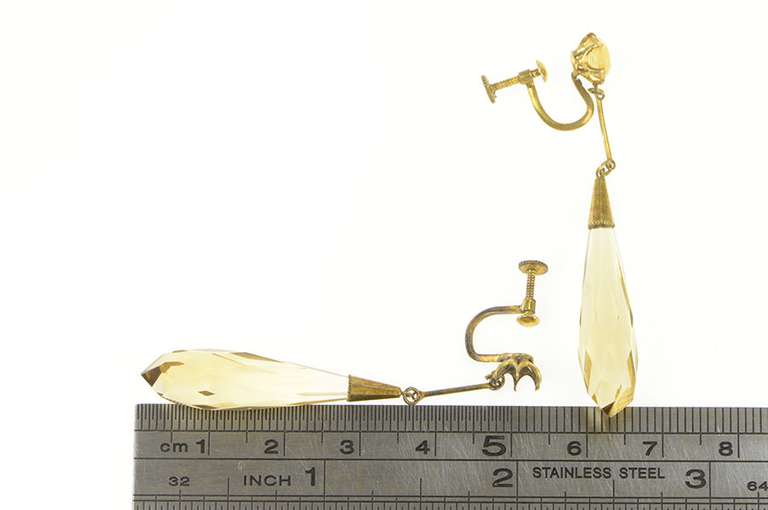 14K Yellow Gold 1940's Smoky Quartz Dangle Screw Back Earrings