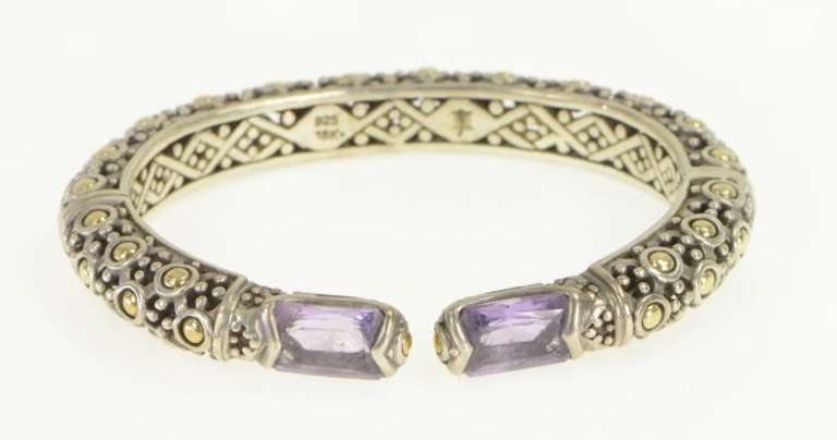 Sterling Silver John Hardy 18k Amethyst Designer Cuff Bracelet