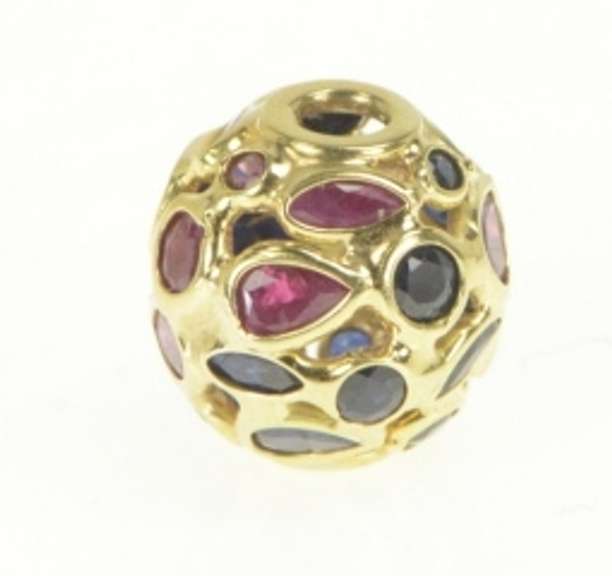 14K Yellow Gold Ruby Sapphire Encrusted Round Bead Slide Charm/Pendant