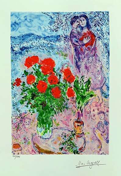 Marc Chagall, Red Bouquet with Lovers