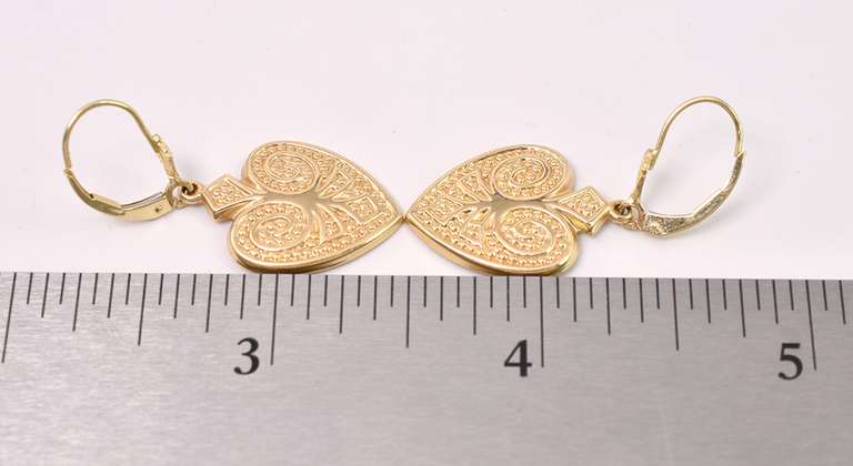 Lovely Heart Earrings In 14K Yellow Gold