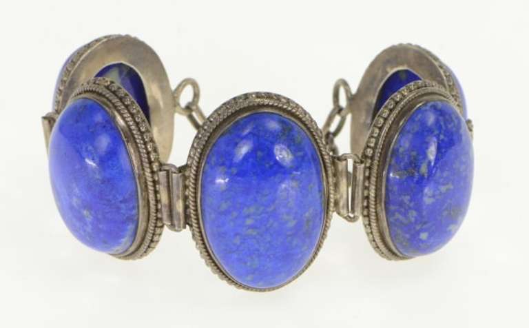 Sterling Silver Oval Lapis Lazuli Cabochon Southwestern Bracelet