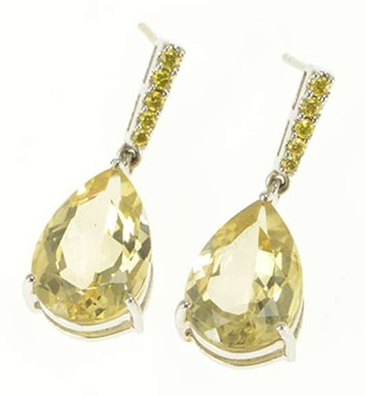 14K White Gold Pear Citrine Bar Drop Dangle Statement Earrings