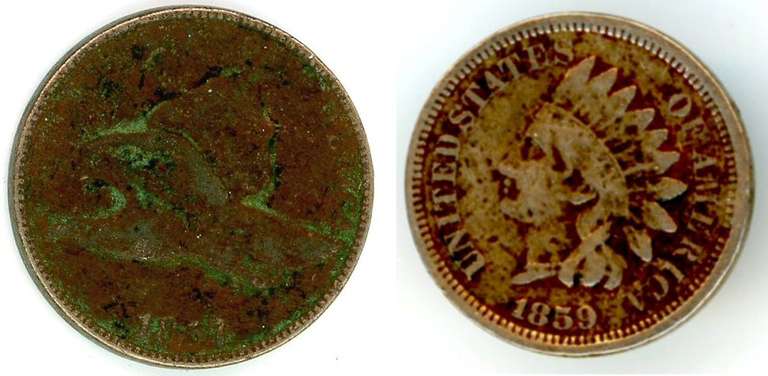 1857 Flying Eagle Cent & 1859 Copper-Nickel Indian Head Cent