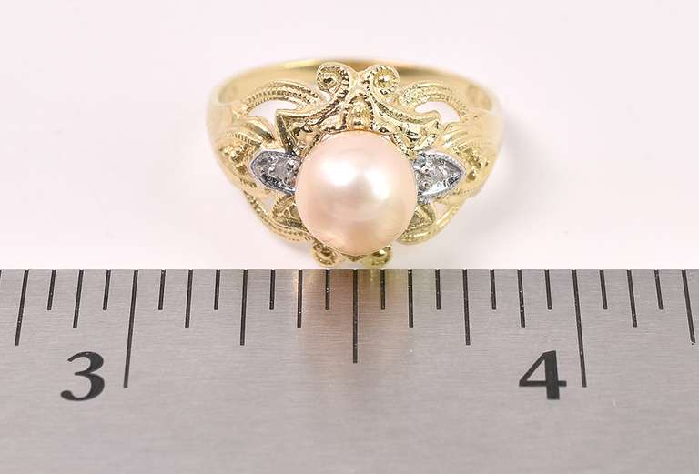 Simply Beautiful Pearl Ring In 14K Yellow Gold