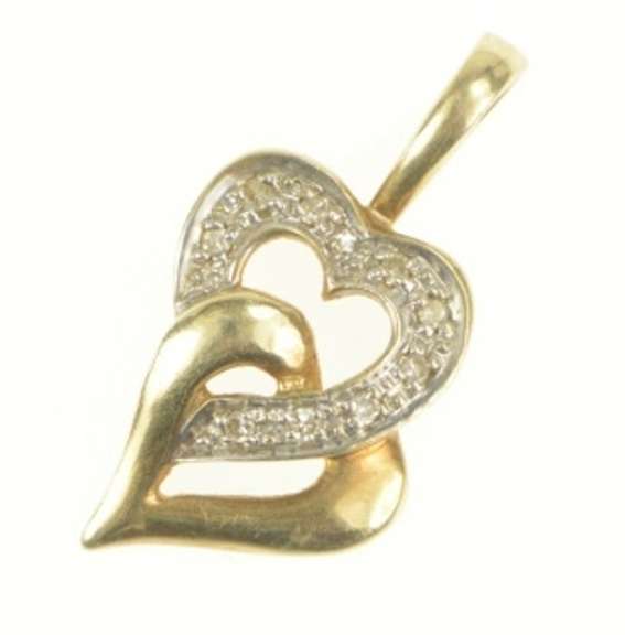 10K Yellow Gold Diamond Interlocking Heart Love Symbol Pendant