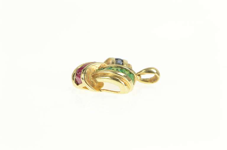 14K Yellow Gold Emerald Ruby Sapphire Triangle Knot Twist Pendant