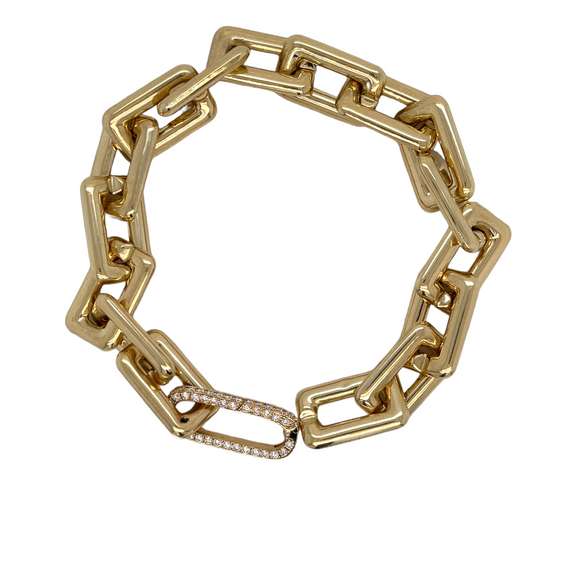 14KT SOLID YELLOW GOLD JUMBO LINK BRACELET WITH DIAMONDS- 1.40 CTTW OF DIAMONDS!