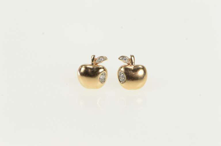 14K Rose Gold Diamond Inset Apple Classic Vintage Stud Earrings