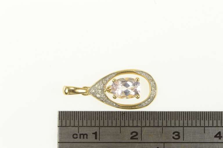 14K Yellow Gold Oval Pink Topaz Diamond Dangle Statement Pendant