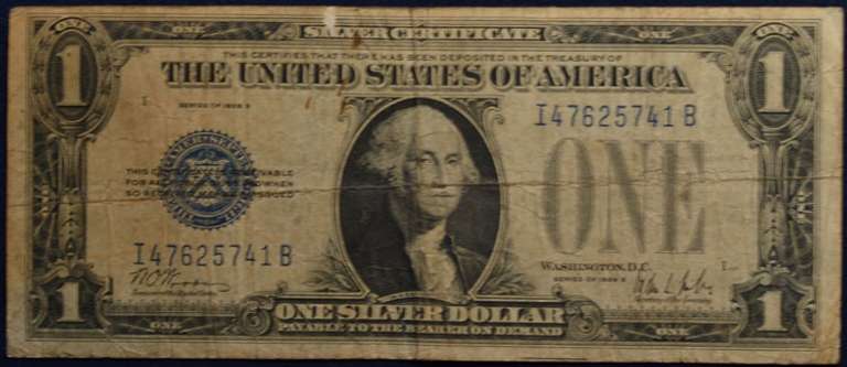 Series 1928 B Funnyback Silver Certificate, Circulated.