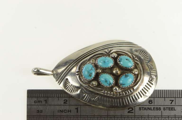 Sterling Silver Native American Navajo Turquoise Tear Drop Pendant
