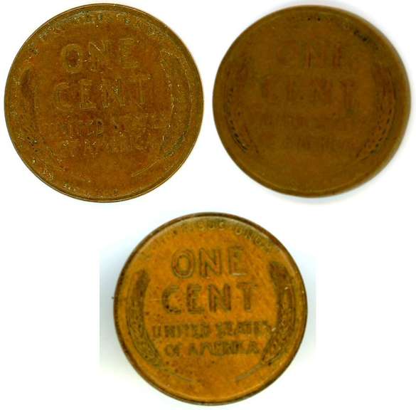 Three Early Date Lincoln Wheat Cents: 2 1909 V.D.B. & 1 1910.