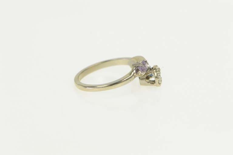 14K White Gold 1950's Diamond Ruby Blue Topaz Bypass Ring