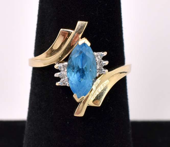 Angelic Blue Topaz with Diamonds Ring In Yellow Gold