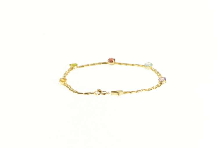 14K Yellow Gold Amethyst Topaz Citrine Triangle Link Chain Bracelet