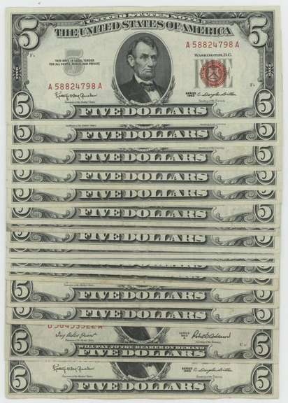 15 Crisp Upper end 1963 Series $5 Red Seal Notes
