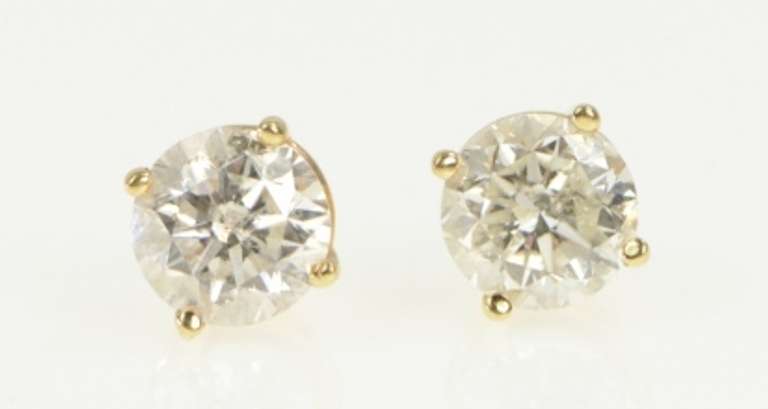 14K Yellow Gold 1.75 Ctw Diamond Solitaire Classic Stud Earrings