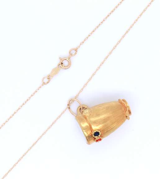 Vintage Drum with Mop and Enamel Pendant on Chain