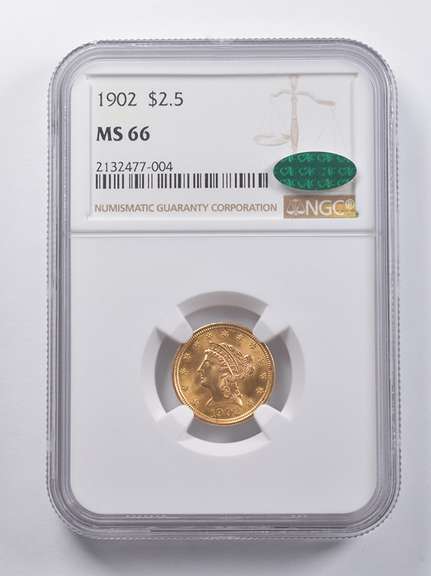 MS66 1902 $2.50 Liberty Head Gold Quarter Eagle CAC NGC