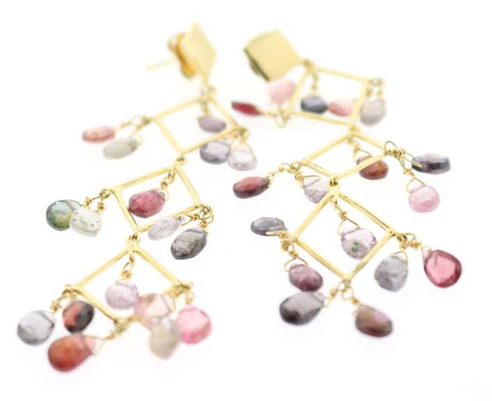 Bright Polychromatic 18k Yellow Gold Spiinel Earrings