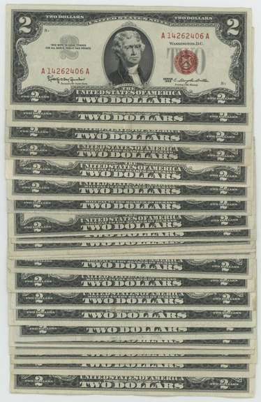 22 Nicer mixed 1953 & 1963 Series $2 Red Seal Notes