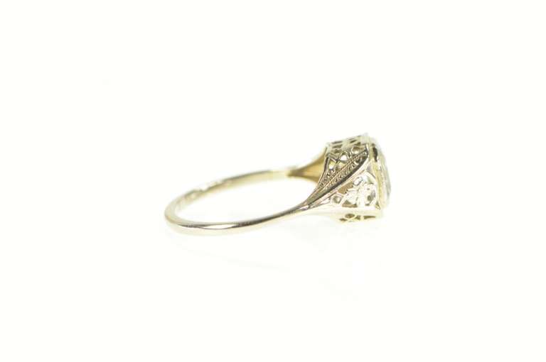 14K White Gold Art Deco Aquamarine Filigree Ornate Engagement Ring