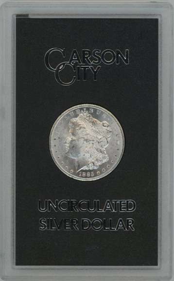 Frosty-white Choice BU 1885-CC Morgan Silver Dollar in GSA pack