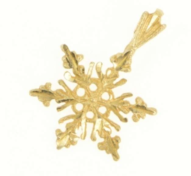 14K Yellow Gold Snowflake Classic Winter Holiday Symbol Charm/Pendant