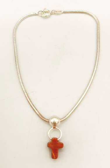 Sterling Silver Snake Chain Bracelet with Cross Charm