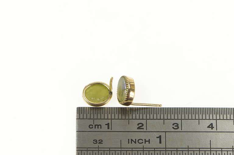 14K Yellow Gold Oval Nephrite Inset Classic Vintage Stud Earrings