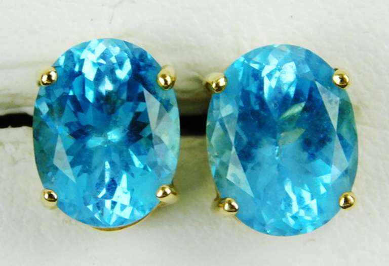 Large 14K Blue Topaz Stud Earrings