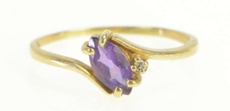 10K Yellow Gold Marquise Amethyst Diamond Accent Bypass Ring