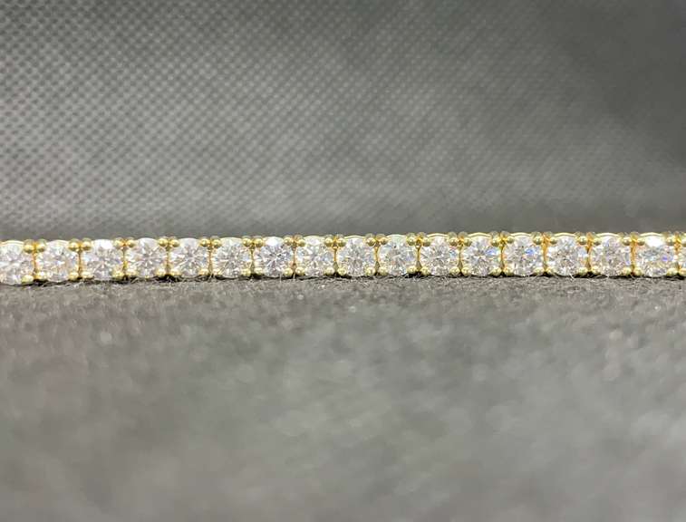 STUNNING 7.50 CARATS T.W. ROUND BRILLIANT CUT DIAMOND TENNIS BRACELET IN 14K YELLOW GOLD